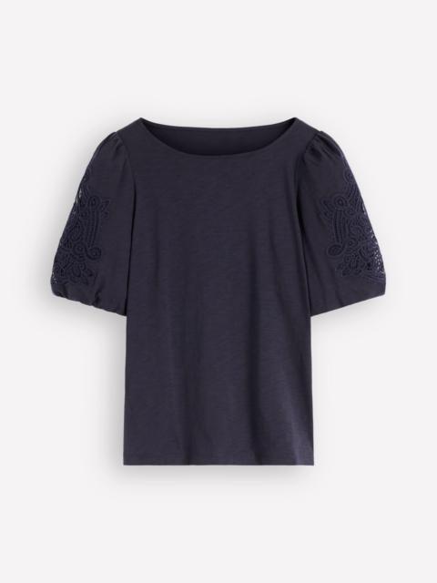 BODEN Tape Lace T-shirt-Navy