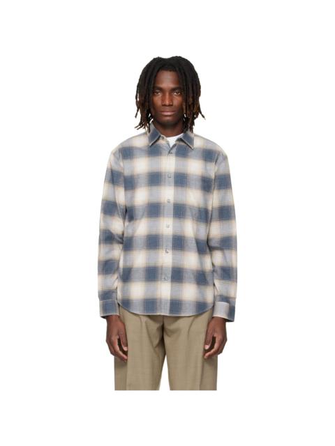 BOSS Blue & White Checked Relaxed-Fit Flannel Shirt