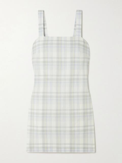 Theory Checked cotton and linen-blend mini dress Multi