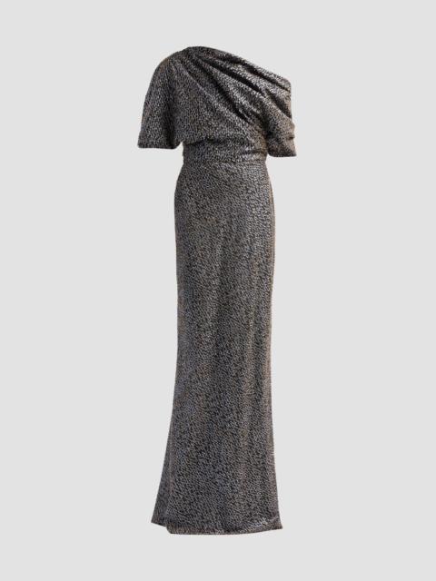 AMSALE Women's Brocade Draped One-Shoulder Gown - Ice Blue Multi
