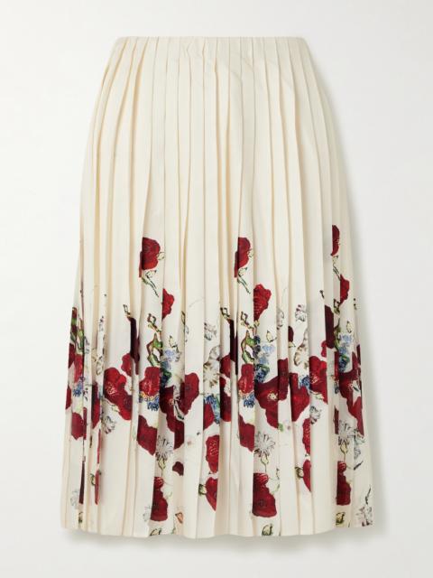 KHAITE Anya Pleated Floral-print Satin-twill Midi Skirt