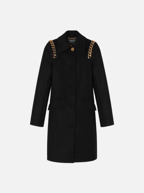 VERSACE Chain Virgin Wool Coat