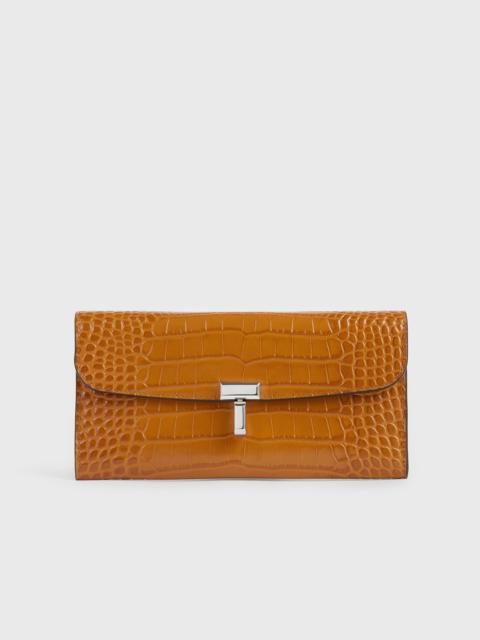 TOTEME T-lock croco-embossed wallet tangerine