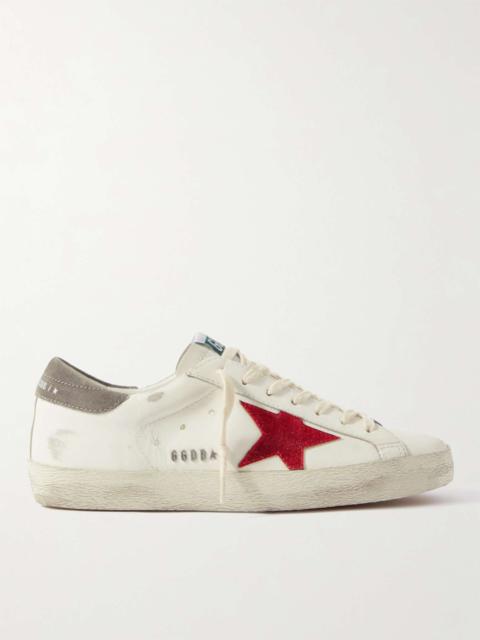 Superstar Distressed Leather and Suede Sneakers