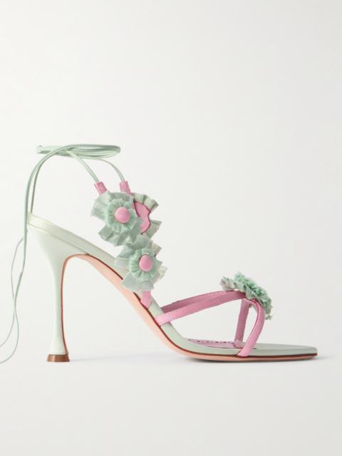Manolo Blahnik Palissot Leather-trimmed Appliquéd Grosgrain And Satin Sandals