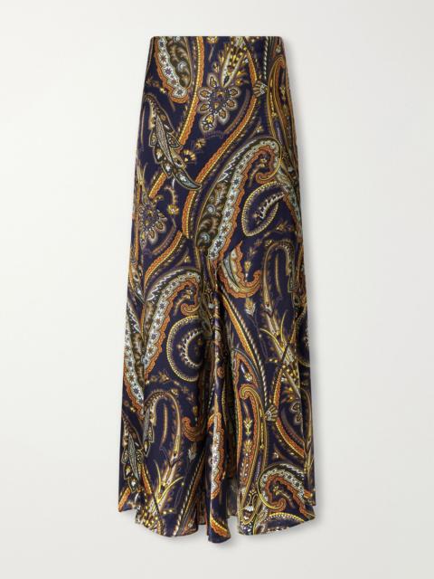 Etro Paisley-print satin midi skirt Navy