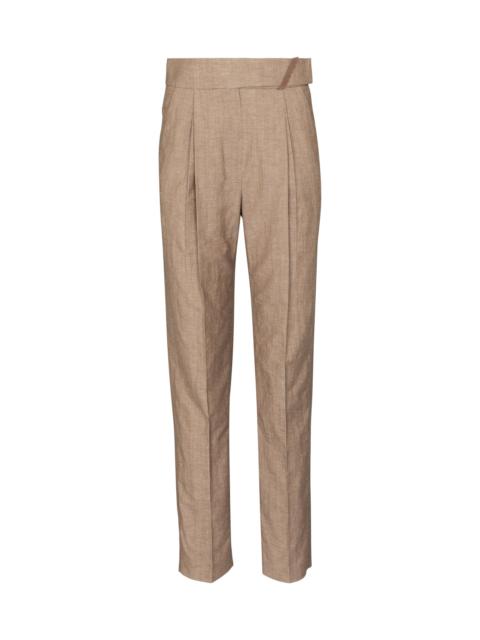 Brunello Cucinelli High-rise straight wool and linen pants
