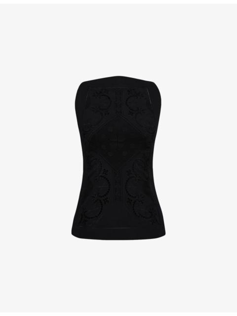 House of CB Valencia Boat-Neck Broderie-Anglaise Cotton-Blend Top