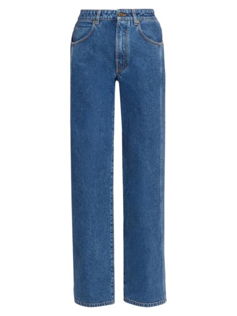 Balmain Women's Straight Mid-Rise Jeans - Bleu Jean Fonce