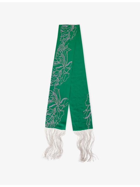 Dries Van Noten Beaded Fringed Silk Scarf