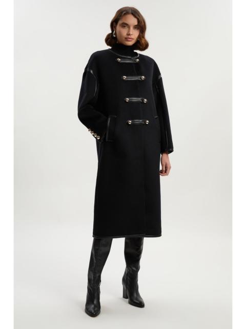 KAREN MILLEN Brushed Wool PU Mix Tailored Collarless Midi Coat