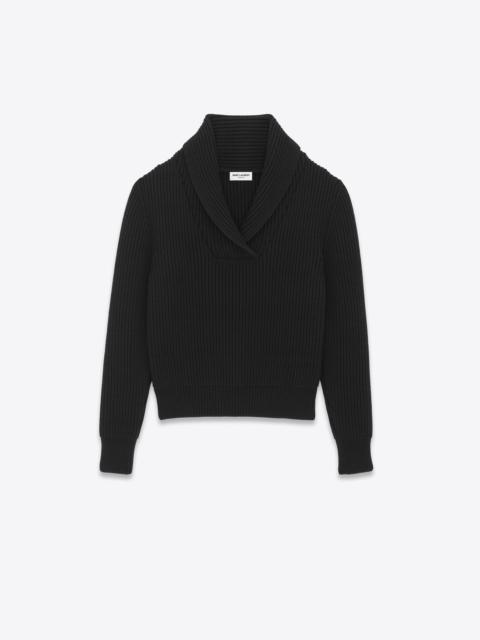 SAINT LAURENT shawl-neck sweater in ribbed wool