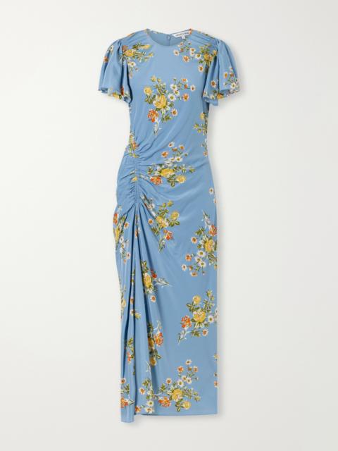 VERONICA BEARD Huntleigh Gathered Floral-print Silk-blend Satin Midi Dress