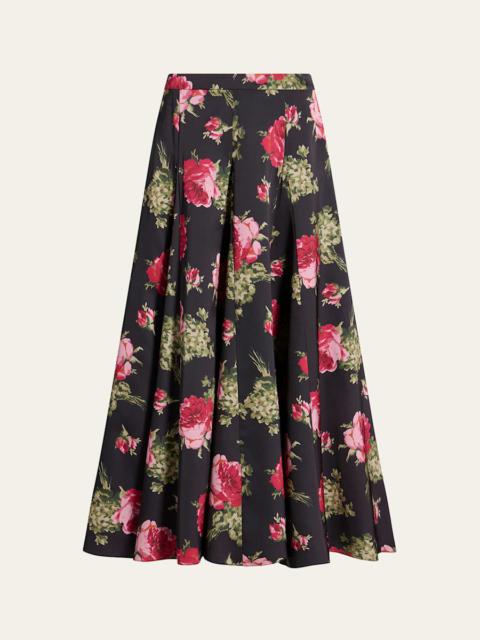 Cinq à Sept Baroque Roses Hilda Satin Midi Skirt