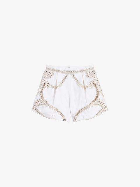 Crochet-panel high-rise cotton shorts