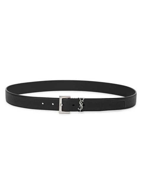SAINT LAURENT Black monogrammed leather belt