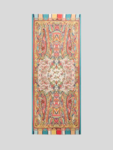 Etro CASHMERE, SILK AND WOOL SCARF WITH PAISLEY FOLIAGE MOTIF