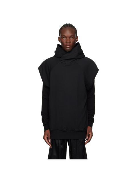 Black Cotton Raw Edge Hoodie