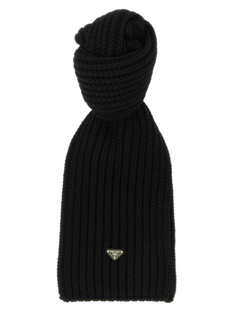 Prada Ribbed Wool Scarf With Logo