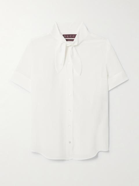GUCCI Embroidered Pussy-bow Silk Shirt