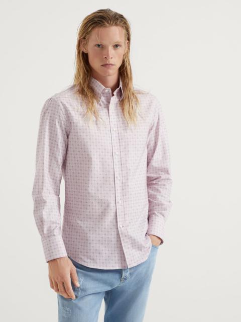 Cotton slim fit shirt with geometric pattern and button-down collar