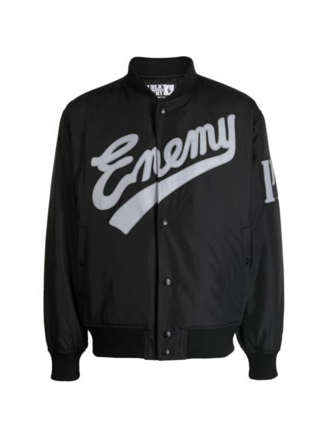 x Public Enemy x Majestic logo-embroidered bomber jacket