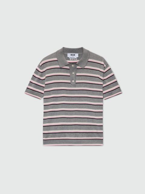 MSGM Horizontal striped knit polo.