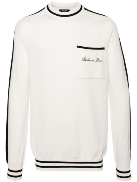 logo-embroidered wool jumper