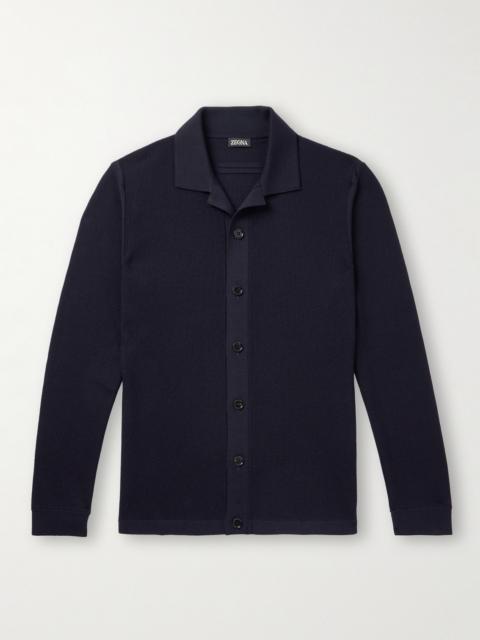 ZEGNA Camp-Collar Wool-Piqué Cardigan