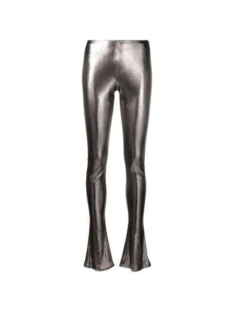 laminated-finish high-waisted trousers