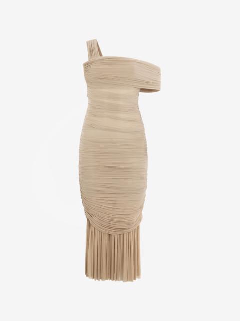 Roberto Cavalli Nude Midi Dress With Ruffles