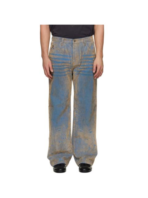 KidSuper Blue Floral Badge Flocked Jeans