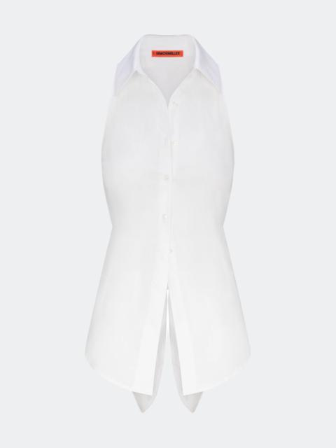 SIMONMILLER Loch Sleeveless Poplin Button Up In Macadamia