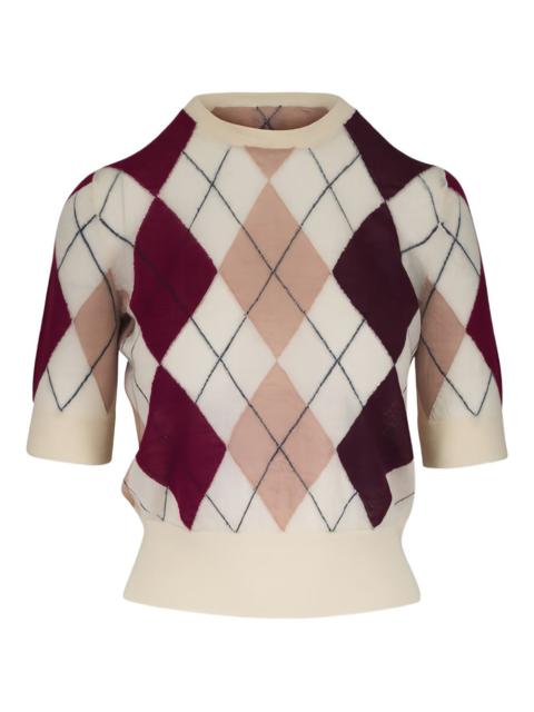KHAITE argyle-pattern short-sleeves top