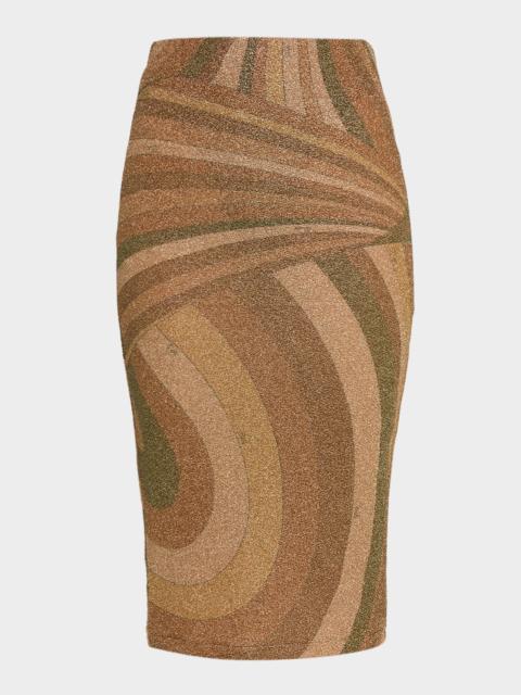 PUCCI Iride Print Lamé Jersey Midi Skirt