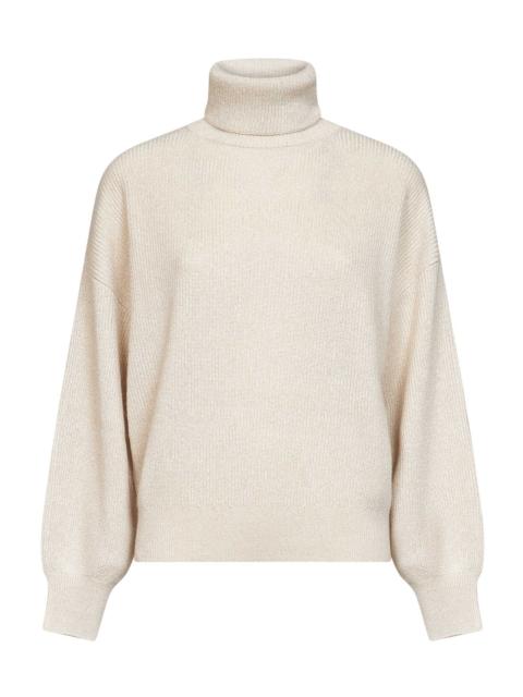 Brunello Cucinelli Butter lamé cashmere blend knit turtleneck sweater