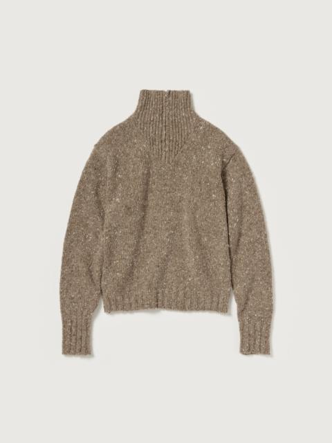AURALEE LOW-GAUGE HOMESPUN TWEED KNIT ZIP TURTLE