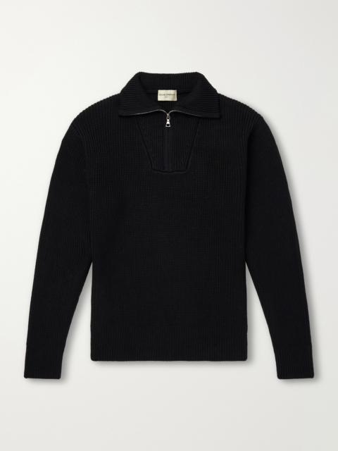 OFFICINE GÉNÉRALE Tarek Ribbed Merino Wool Half-Zip Sweater