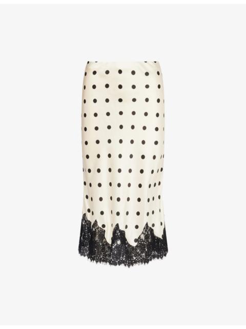 Reformation Carolina Polka-Dot Silk Midi Skirt
