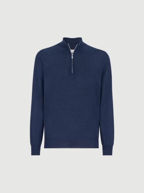 Brunello Cucinelli Cashmere, silk and linen lightweight sweater with half zip