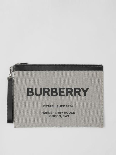Burberry Large Horseferry Print Canvas and Leather Zip Pouch