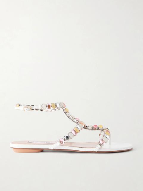 AQUAZZURA Mystic Stone Embellished Leather Sandals