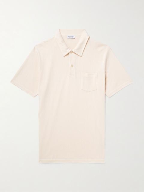 Sunspel Riviera Slim-Fit Cotton-Mesh Polo Shirt Beige