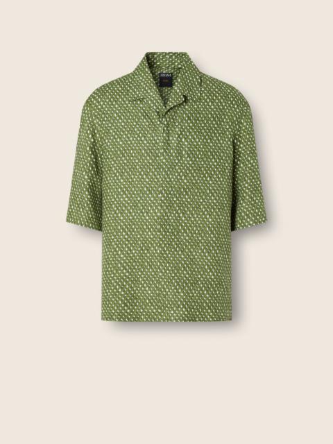 ZEGNA PINE GREEN OASI NET PRINT LINEN SHIRT
