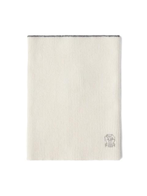 Brunello Cucinelli ribbed-knit logo-embroidered scarf