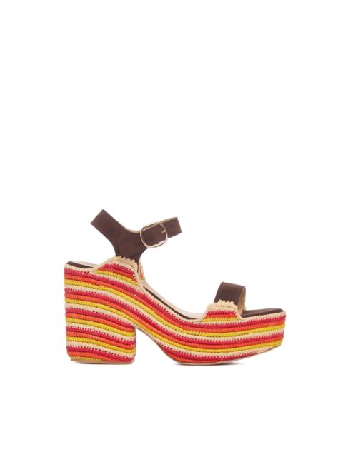 GABRIELA HEARST Sardis Platform Sandal in Dark Chocolate Multi Suede & Raffia