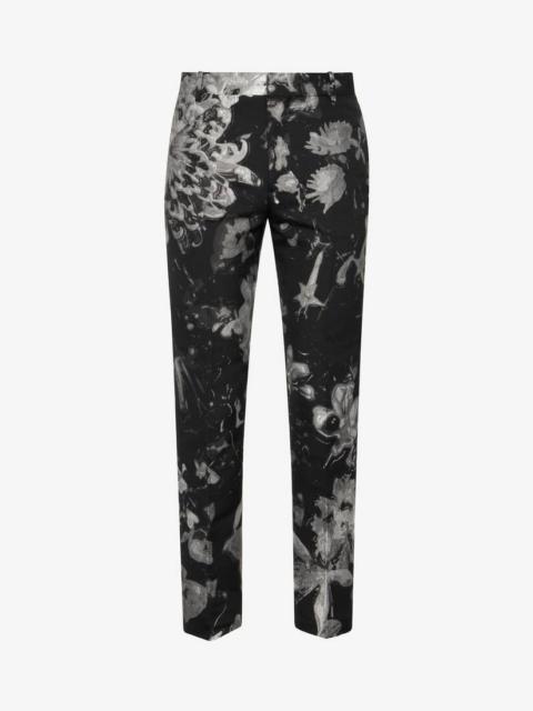 Alexander McQueen Men's Wax Flower Cigarette Trousers in Black/silver