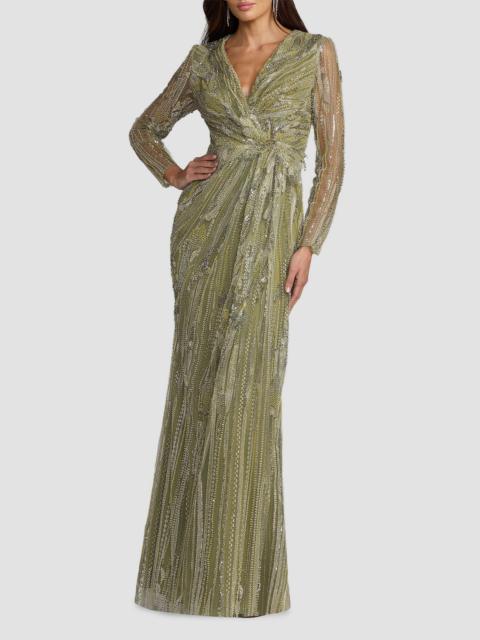 MAC DUGGAL Women's Embroidered Mesh Long-Sleeve Column Gown - Pistachio