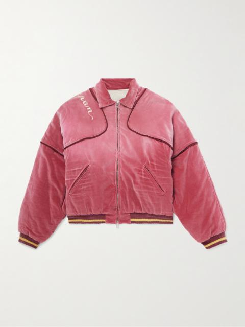 Kapital Logo-Embroidered Zip-Detailed Cotton-Velvet Bomber Jacket