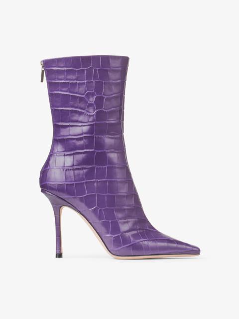 JIMMY CHOO Agathe Ankle Boot 100
Cassis Croc-Embossed Leather Ankle Boots